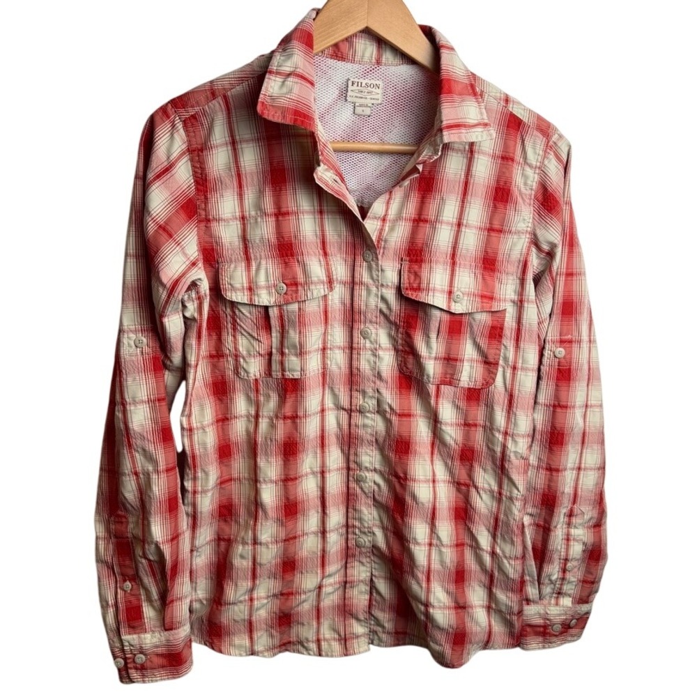 Filson Womens RedSand Plaid Shirt S Button Down Cream Ventilated Hiking Fishing